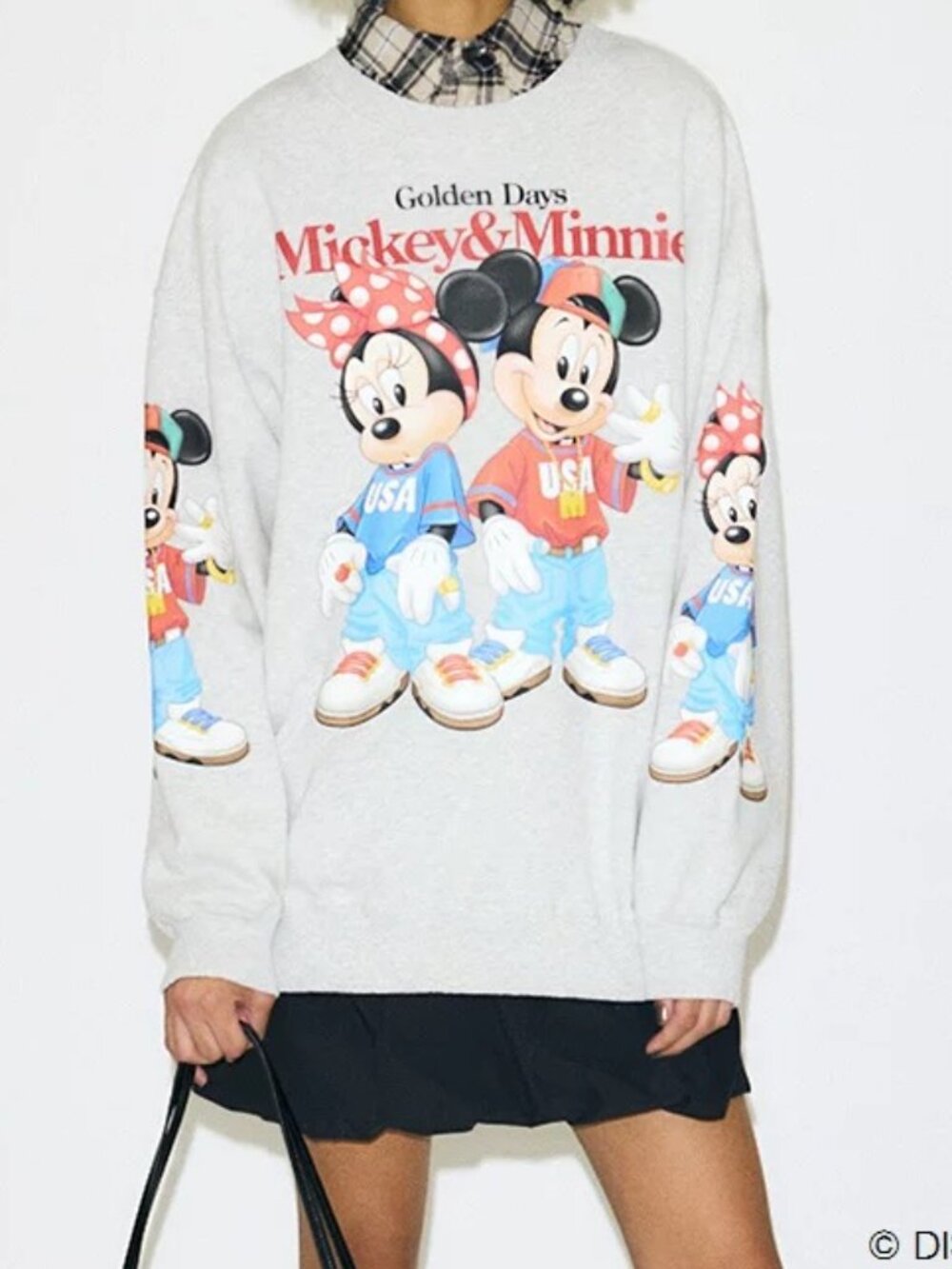 MOUSSY‎ x Disney Mickey Minnie Golden Days Oversized Sweatshirt Grey OS